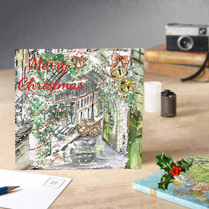 Biglietto di Natale Durham Boathouse per la vendita all'ingrosso da parte di Claire Louise