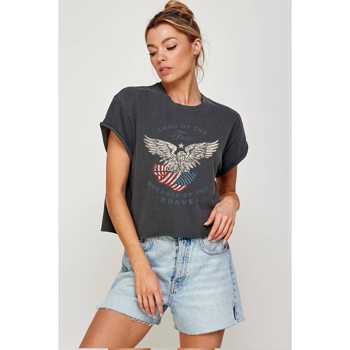 Illustrated Society - Wholesale Screen Printed T-Shirt - Women's - LAND OF THE FREE VINTAGE GRAPHIC CROP TOP3