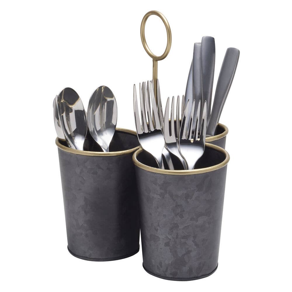 Lifetime Brands Silverwarehouse - Wholesale Flatware Caddy - Towle Living Black Galvanized Round Cup Flatware Caddy1