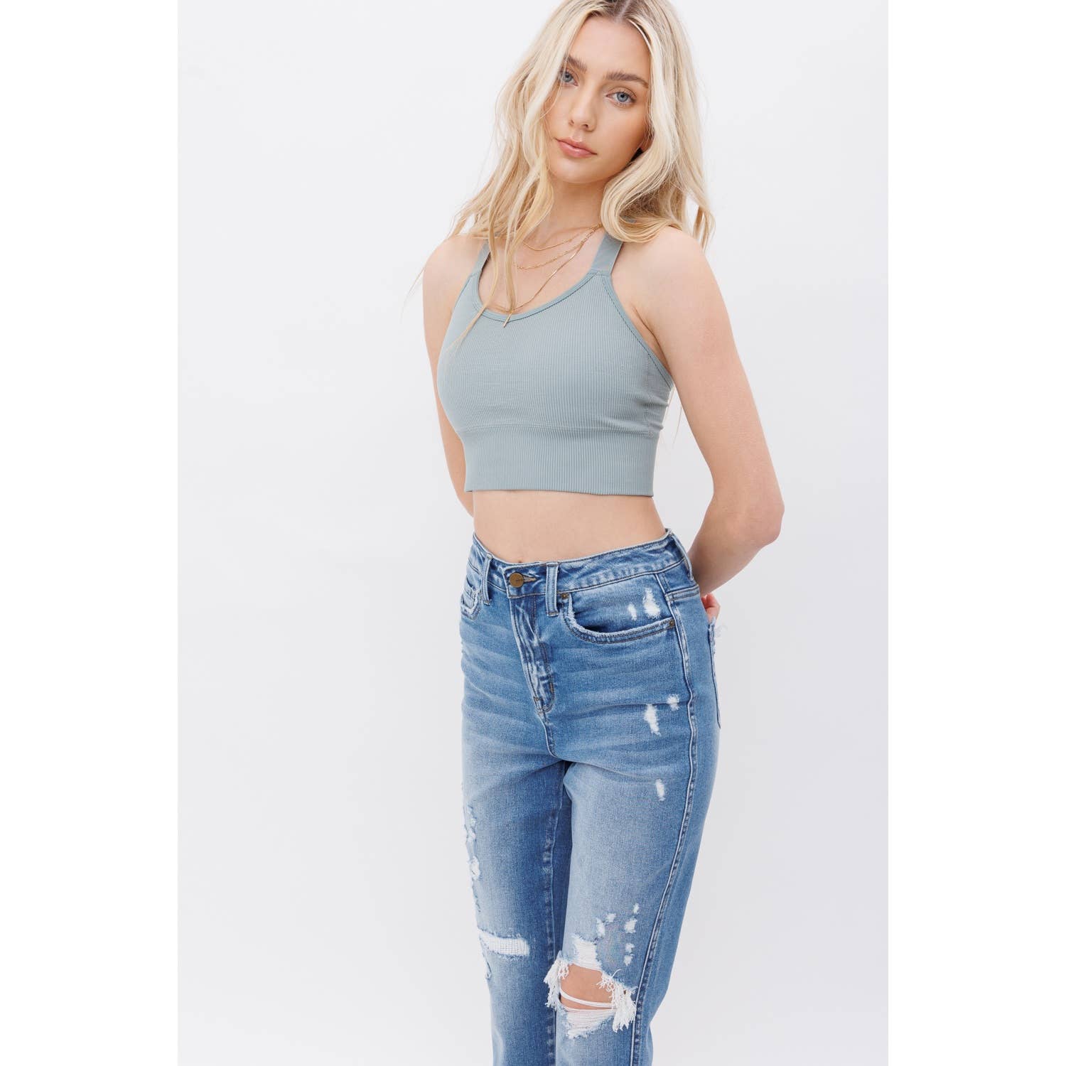 QUADY STRETCH SUPER HIGH RISE MOMJEAN WITH MENDING for wholesale on Faire7