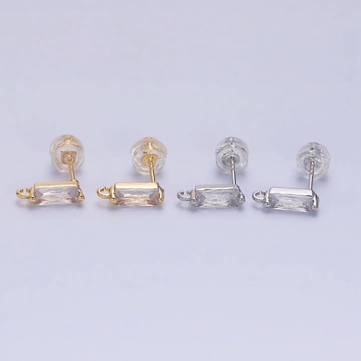 Boucles d'oreilles à clou en boucle ouverte avec baguette CZ claire de 10,5 mm en or rempli 16K, fourniture en or et argent | Z-369 Z-370 pour la vente par Aim Eternal