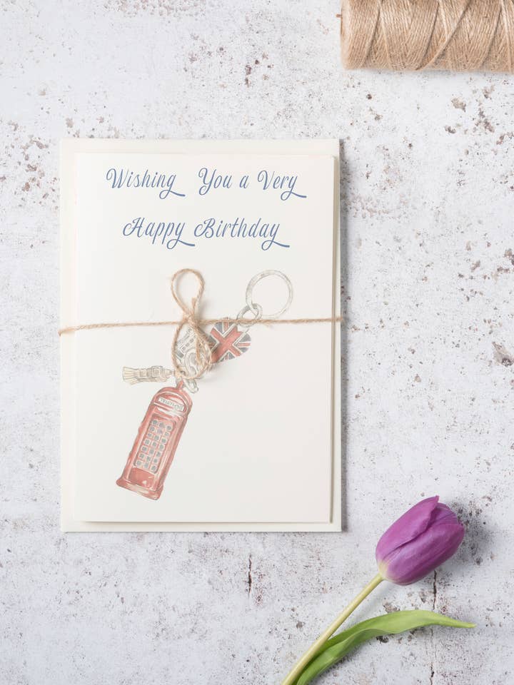 "Happy Birthday" London red telephone box greeting card for wholesale by The Arty Hand