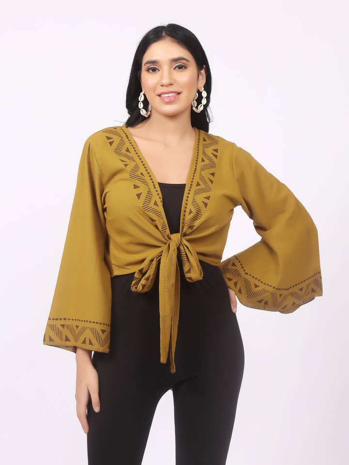 Women Organic Cotton Tie Knot Bell Sleeve Crop Tops Mix Lot for wholesale by Wevez