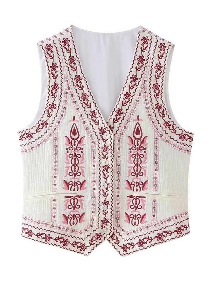 Crosa - Embroidered V-Neck Top – Classic & Versatile for wholesale by Funkyrel® Atzbranding Limited