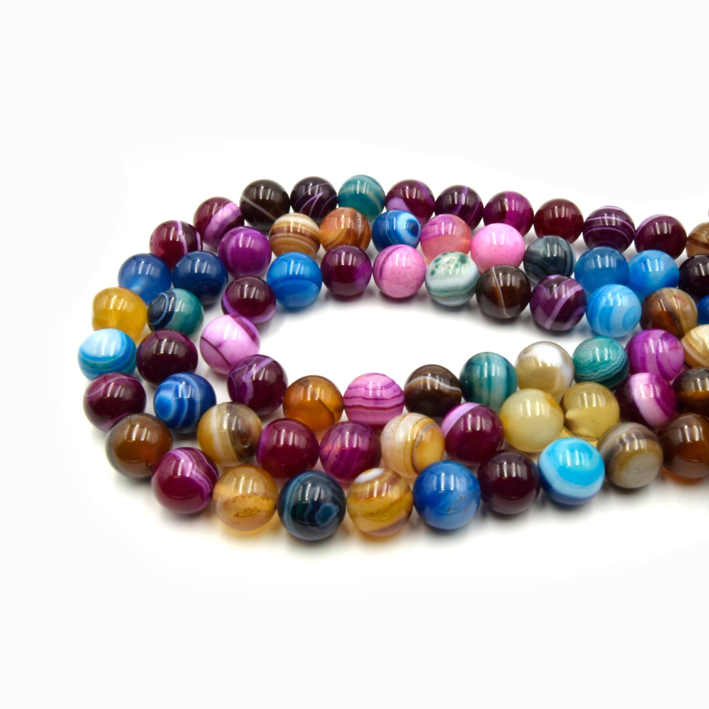 Only Beads - Wholesale Beads - Pink Multi Color Striped Agate  Beads | Smooth Round Loose Gemstone Beads | Natural Agate Beads3