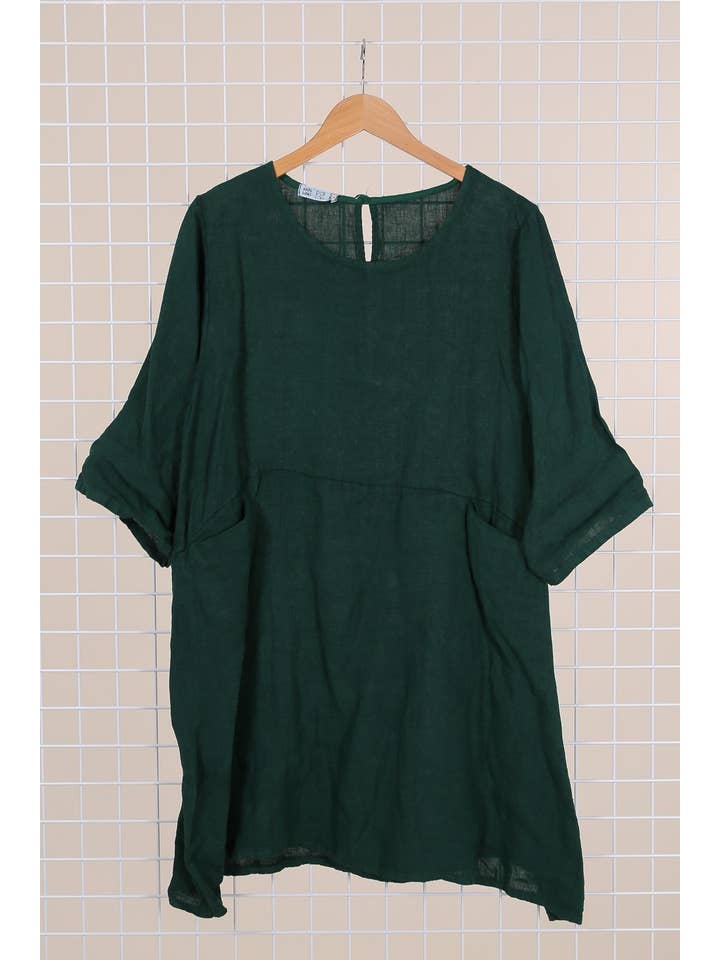 la maison des fibres naturelles - Wholesale Dress – Women's - Short linen dress with round neck 100% linen 671931