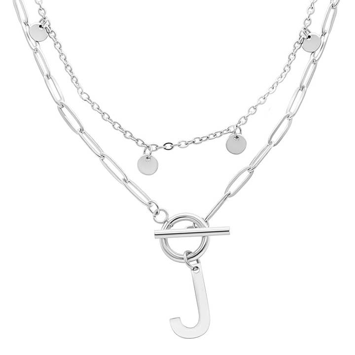 Adornia - Wholesale Pendant/Charm Necklace - Tarnish Resistant Confetti Paperclip Initial Toggle Necklace38