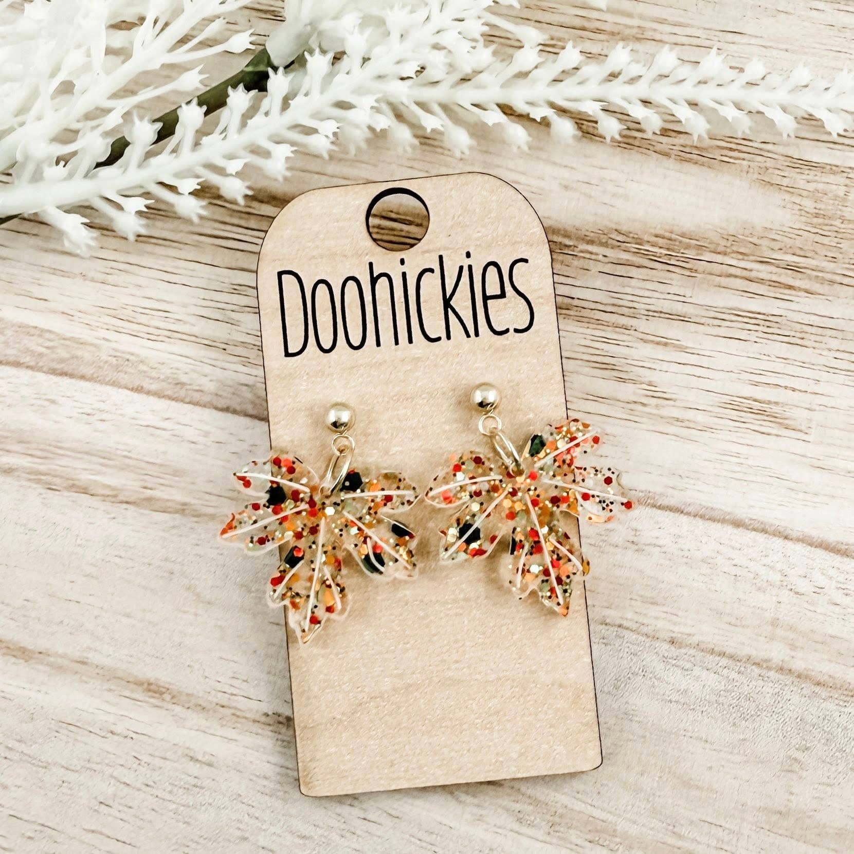 Doohickies - Wholesale Dangle Earrings - Fall Confetti Dainty Acrylic Leaf Dangle Earrings1