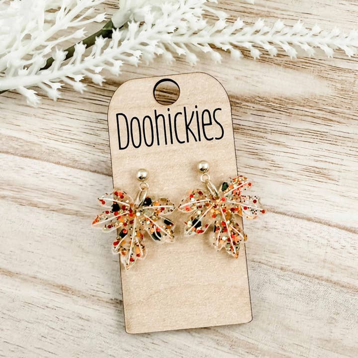 Doohickies - Wholesale Dangle Earrings - Fall Confetti Dainty Acrylic Leaf Dangle Earrings1