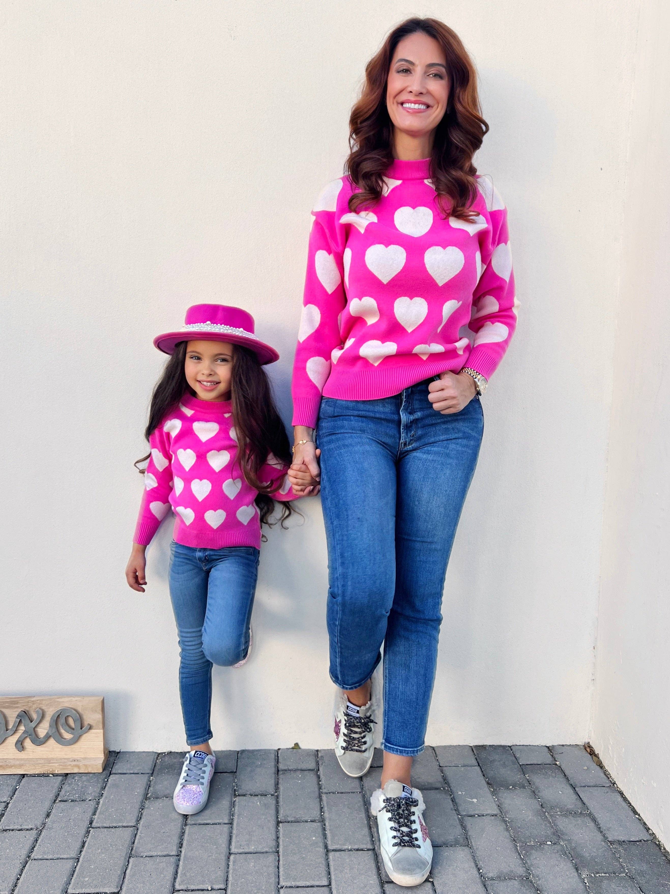 Hot Pink Mommy And Me Warms My Heart Sweater for wholesale on Faire3