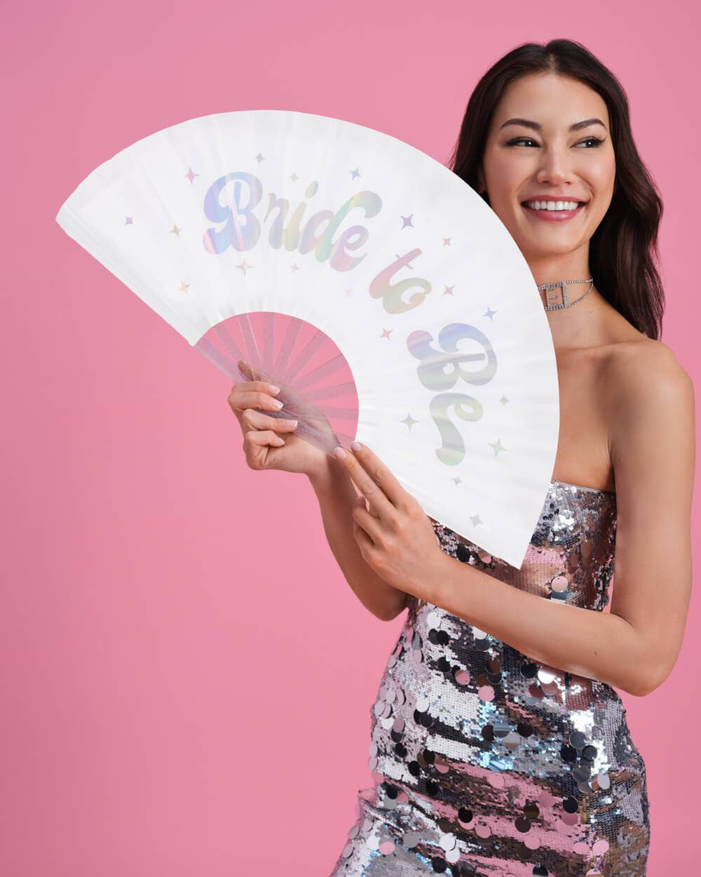 xo, Fetti - Wholesale Handheld Folding Fan - Bride to Be Iridescent Folding Fan | Bachelorette Bridal 1