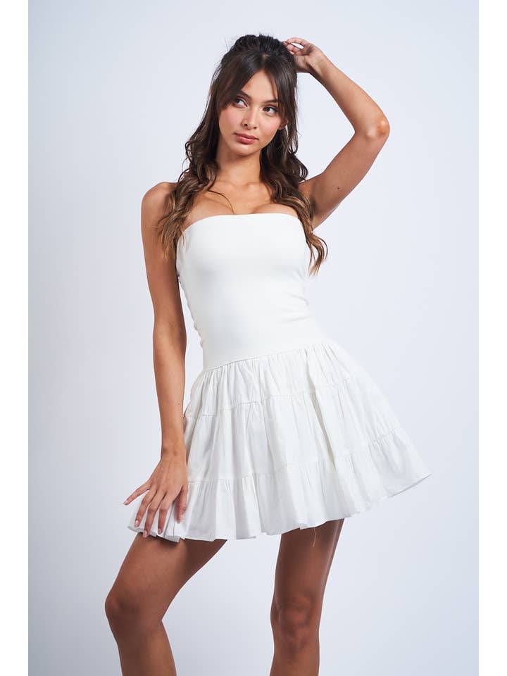 Sky to Moon - Wholesale Dress - Women's - SOLID COLOR DROP-WAIST TIERED TUBE MINI DRESS27