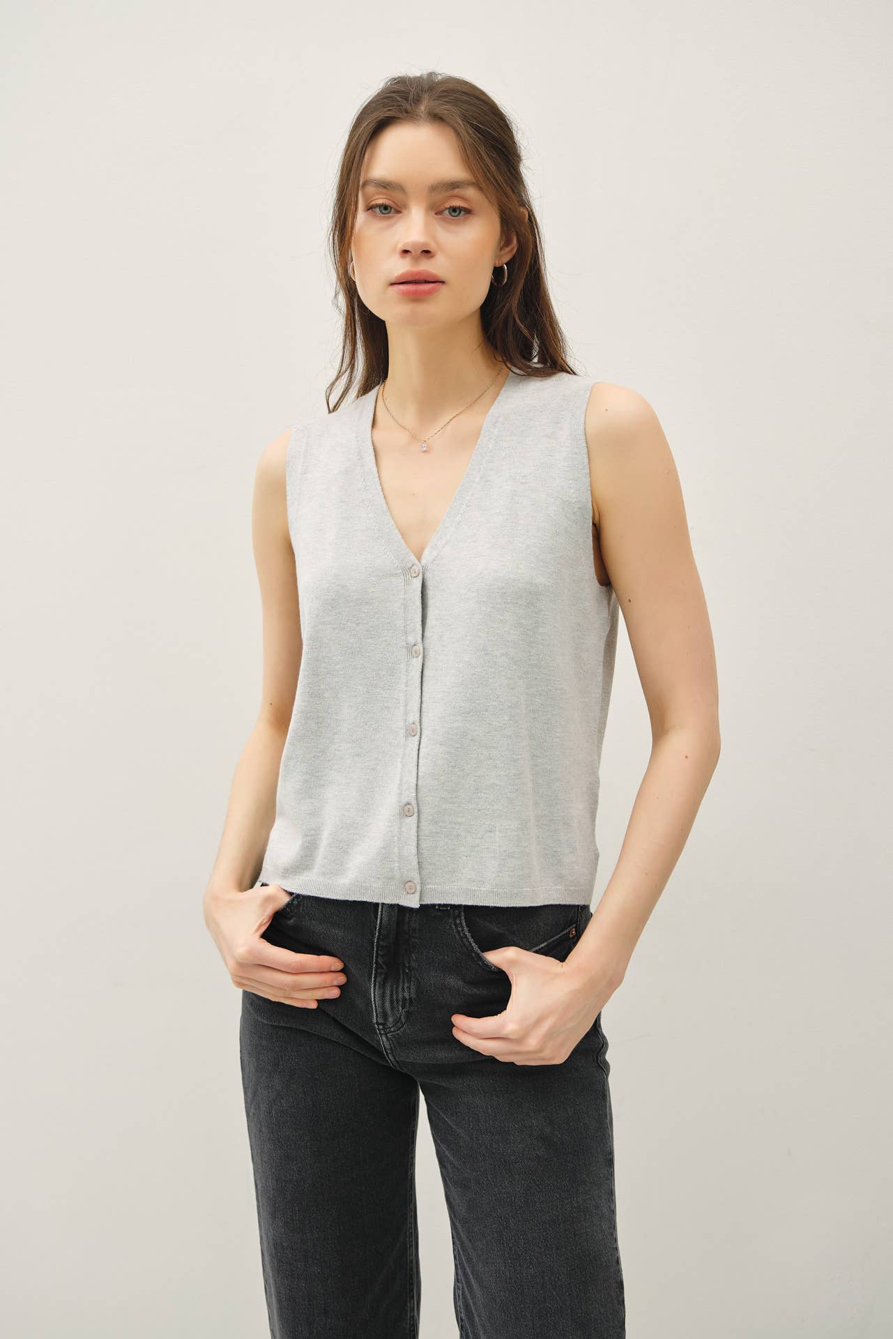 Be Cool - Wholesale Sweater Vest - Women's - BOXY CUT BUTTON UP V-NECK SWEATER VEST 11