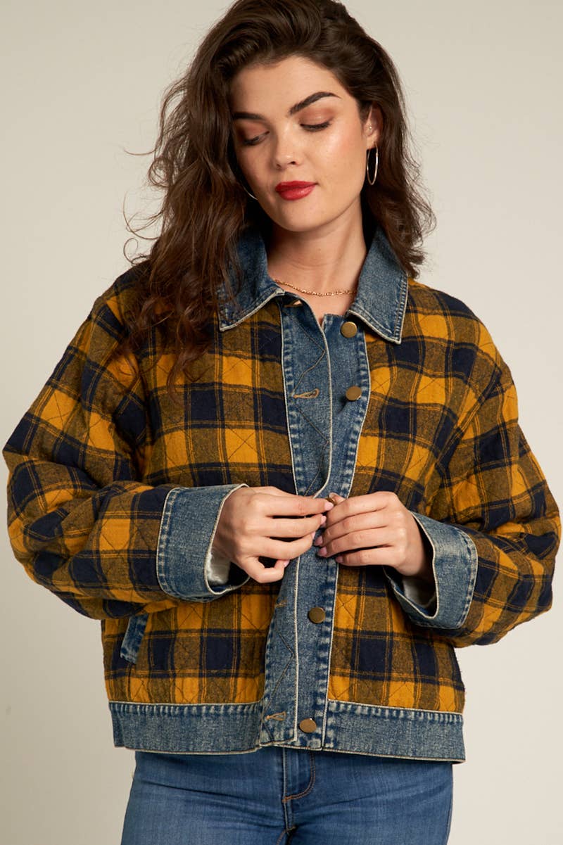 Plaid denim hot sale jacket