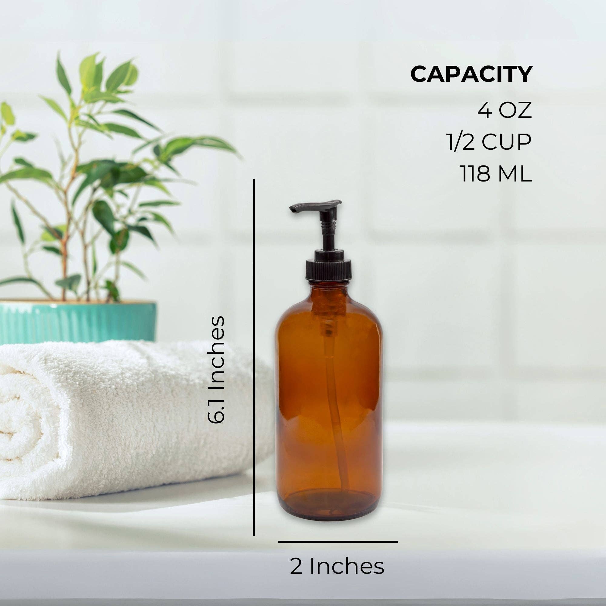 Kurated Korner - Wholesale Soap Dispenser - Cornucopia 4oz Amber Glass Pump Bottles (4-Pack)5