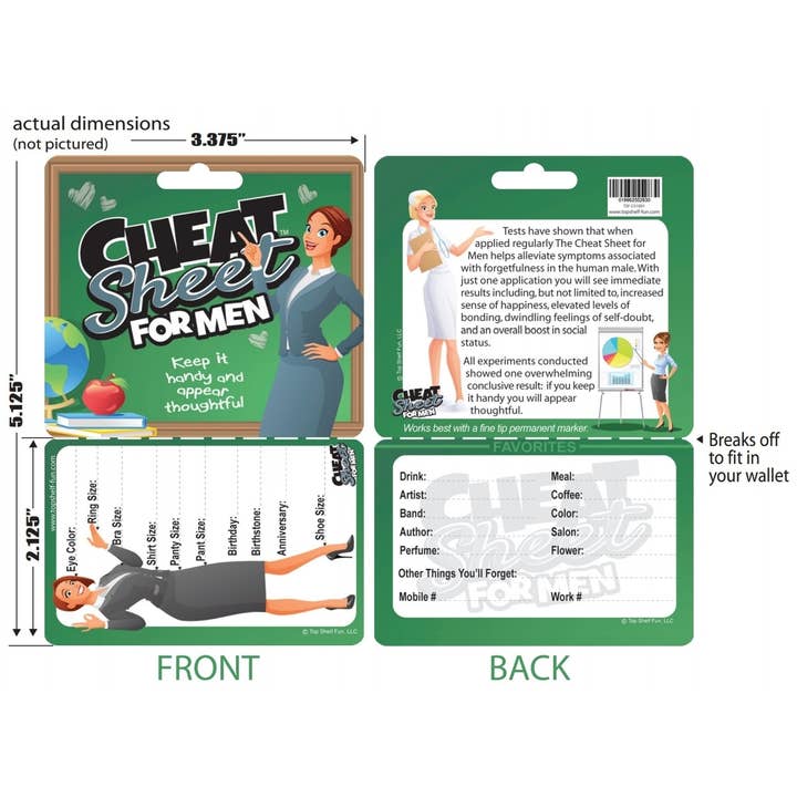 Cheat Sheet for Men for wholesale by Top Shelf Fun