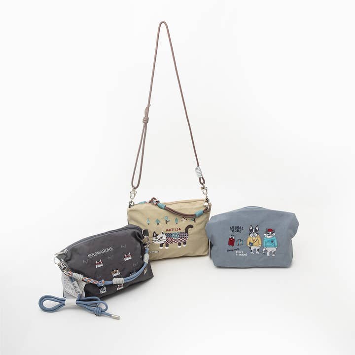 U PLUS INC - Wholesale Crossbody Bag - Unisex - Kusuguru Japan Embroidered Cat Multi-Use Crossbody Bag4