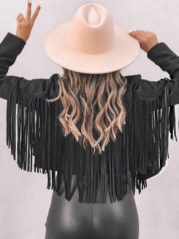 Plush Looks - Wholesale Jas - Dames - Effen gekleurde jassen met ruches en kwastjes met lange mouwen8