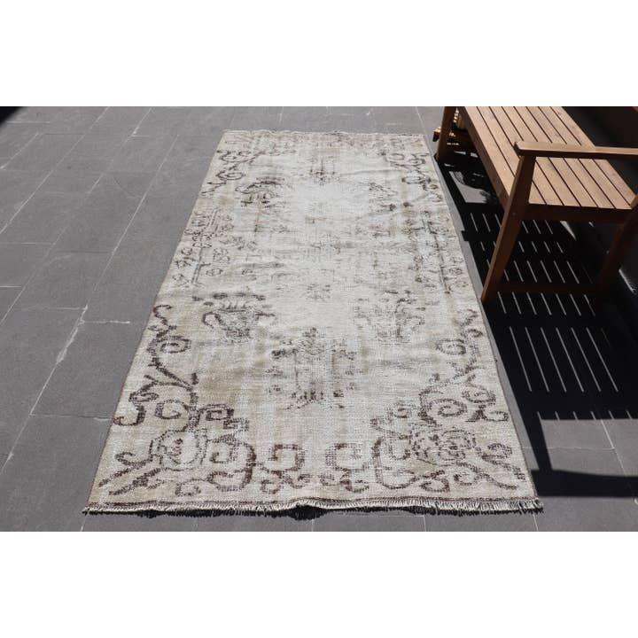 Vintage Area Rug 4x7,6 ft (122x232 cm), Turkish Beige Ikat Wool Rug for wholesale by The Loom Wholesale