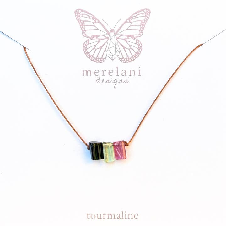 Multi Tourmaline Smooth Stick Bar Cord Necklace for wholesale by Merelani Designs