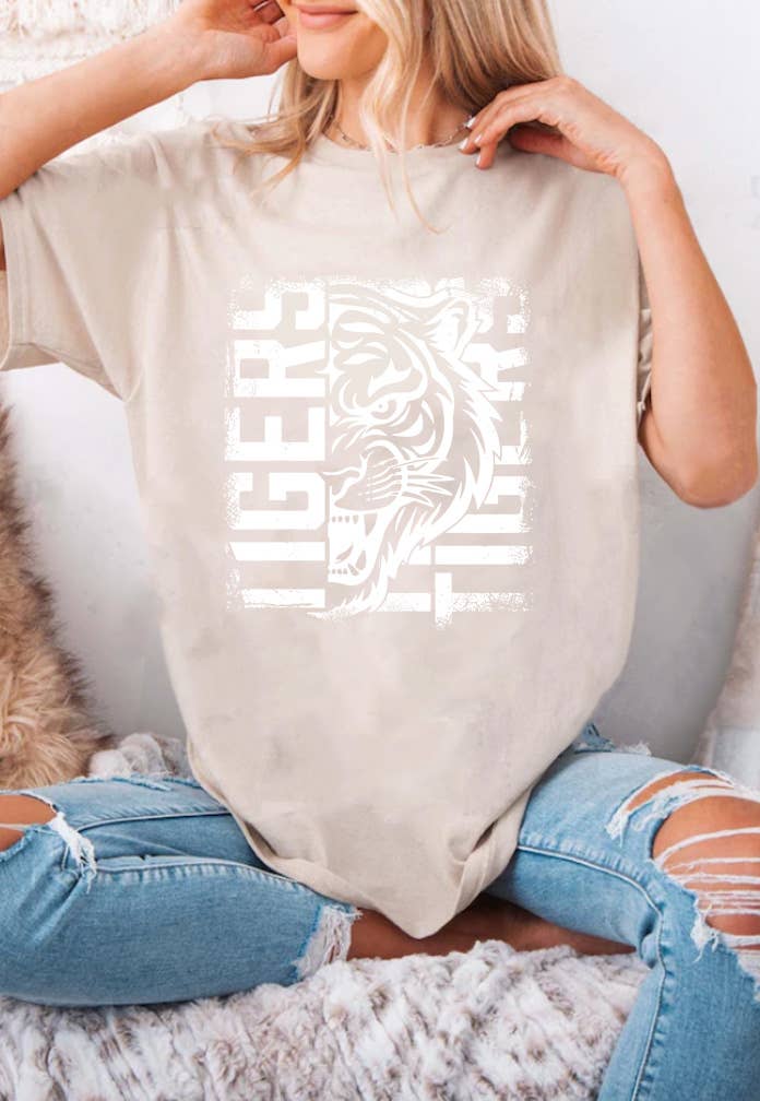 Top Avenue - Vendita all'ingrosso Maglietta stampata - Unisex - T-shirt unisex con scollo tondo con tigre invecchiata18