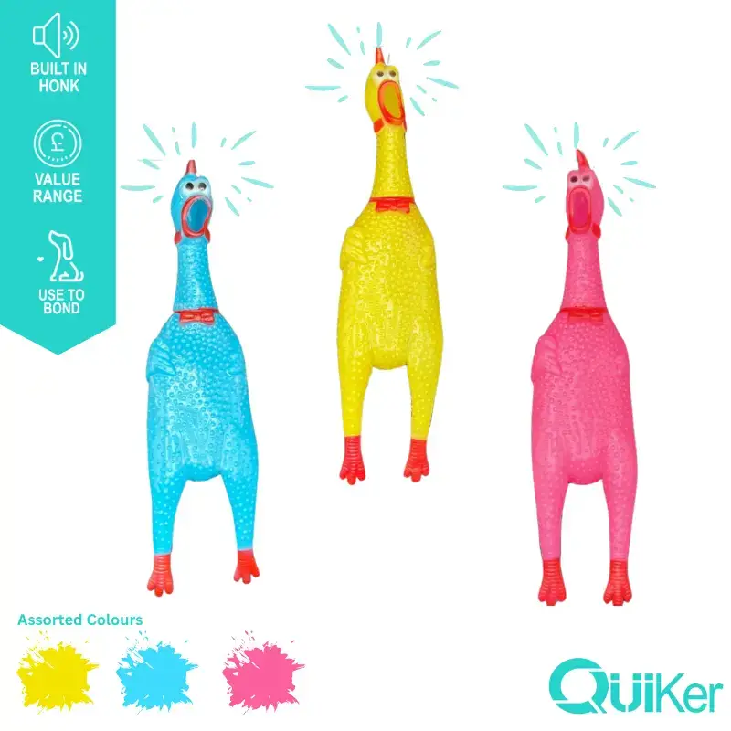 Quiker Pet Products – Engroshandel Legetøj - Hund – Vinyl Legetøjskylling med Honnelyd til Hunde - Pakke med 120