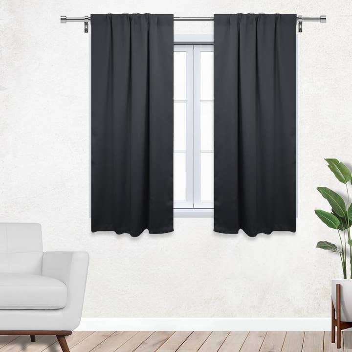 52 X 63 Inch Blackout Polyester Curtains with Rod Pocket Black - 2 Panels for wholesale by YOUR CHAIR COVERS