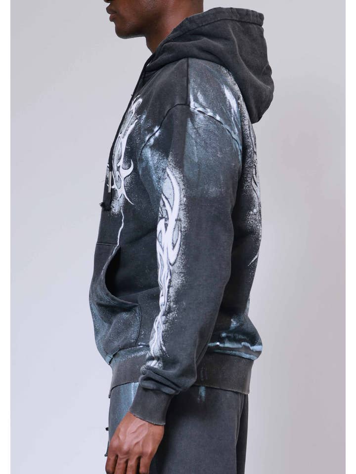 Black Y2K TRIBAL FULL ZIP HOODIE for wholesale on Faire6