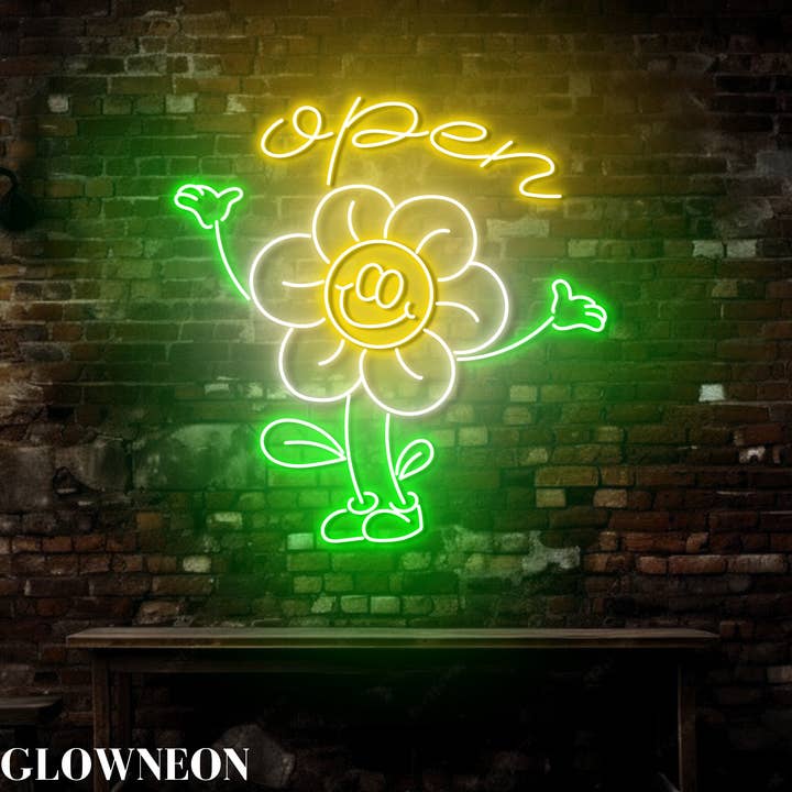 Glow Neon - Wholesale Neon Sign - Flower Open Neon Sign, Flower Shop Open Sign, Welcome Sign