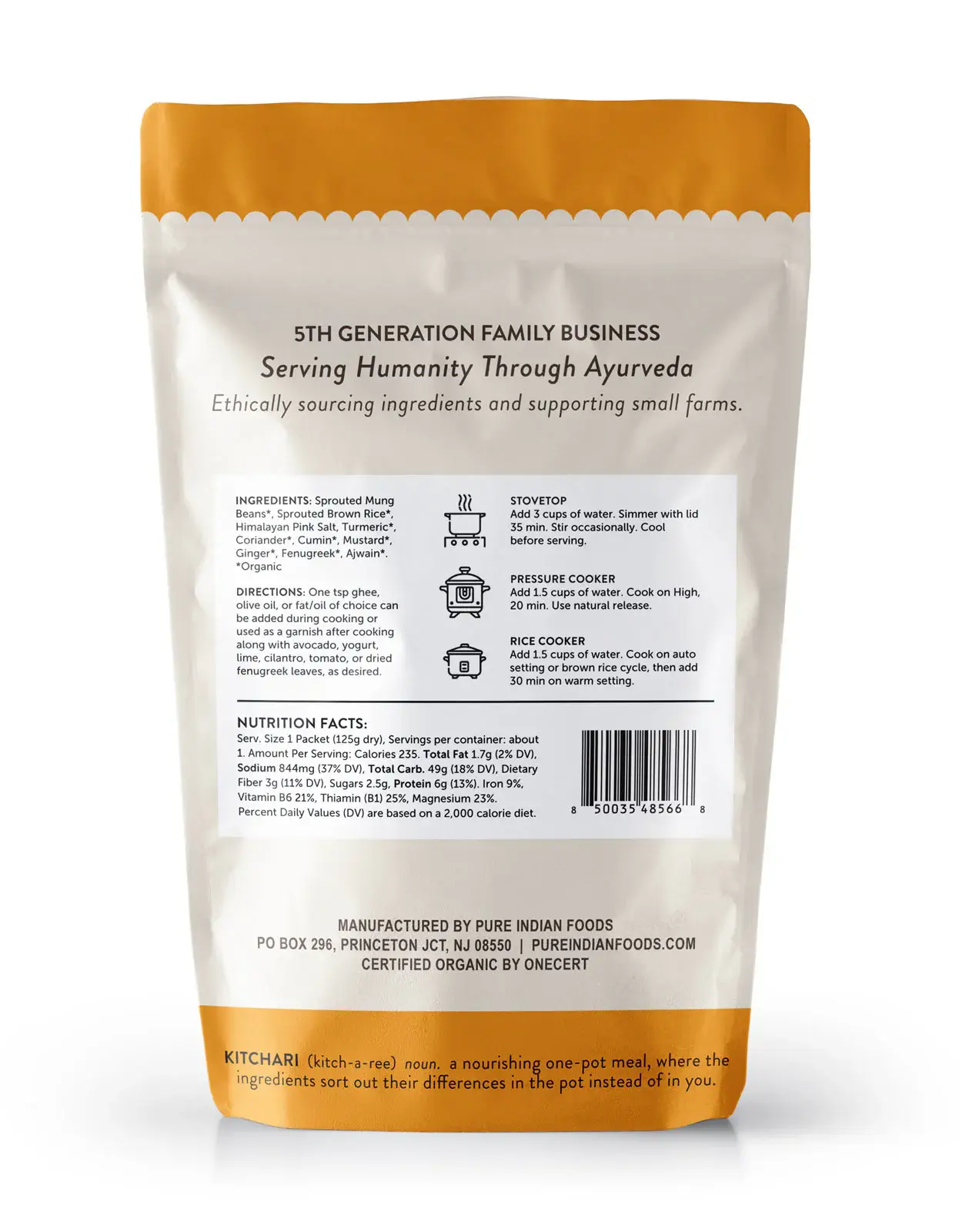 Pure Indian Foods - Vente Plats préparés à longue durée de conservation - Repas prêts à cuisiner OnePot Kitchari, emballage individuel, biologique4