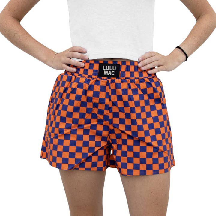 BXCK-ORANGE BLUE CHECK BOXER SHORT for wholesale by Girlie Girl Originals