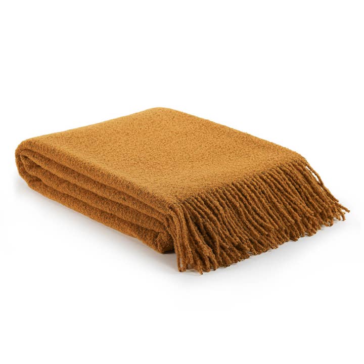 Wool bouclé throw blanket PARIS mustard yellow for wholesale by MoST