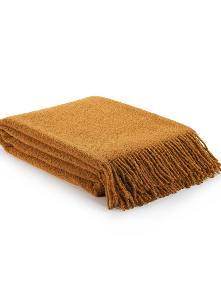 Wool bouclé throw blanket PARIS mustard yellow for wholesale by MoST