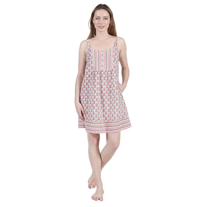 La Cera – wholesale Chemise – Women's – Red Paisley Block Print Cotton Chemise