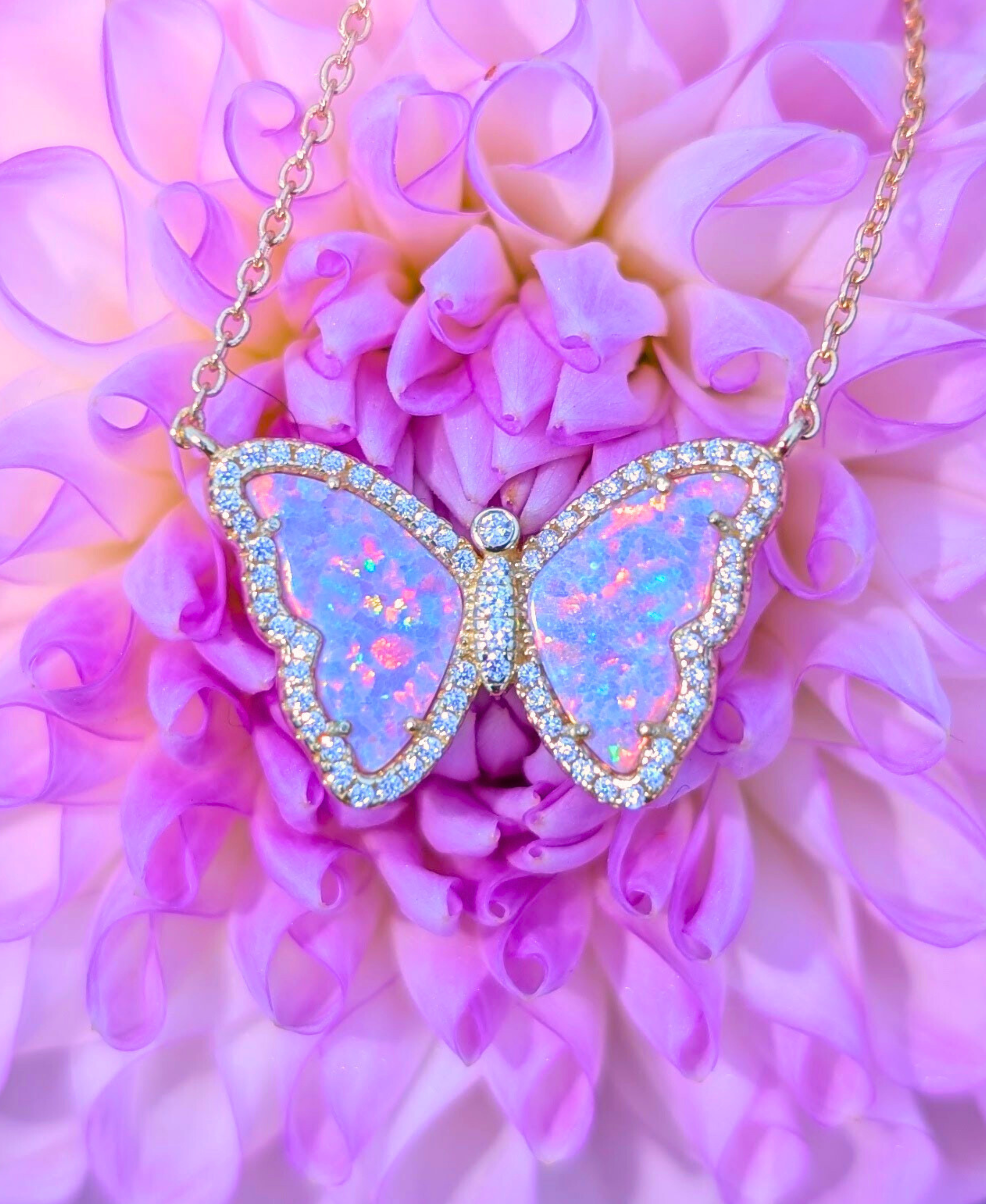 Kamaria Jewelry - Wholesale Pendant/Charm Necklace - Opal Butterfly Necklace With Crystals53