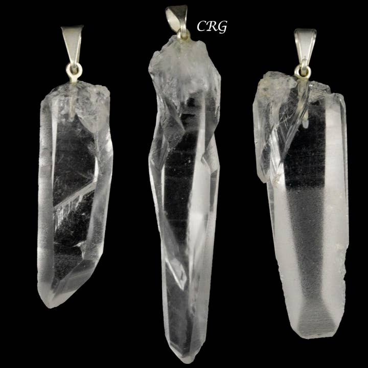 Crystal River Gems LLC - Wholesale Individual Charm/Pendant - SET OF 5 - Lemurian Quartz Point Pendants from Brazil / 25-45 mm Avg2
