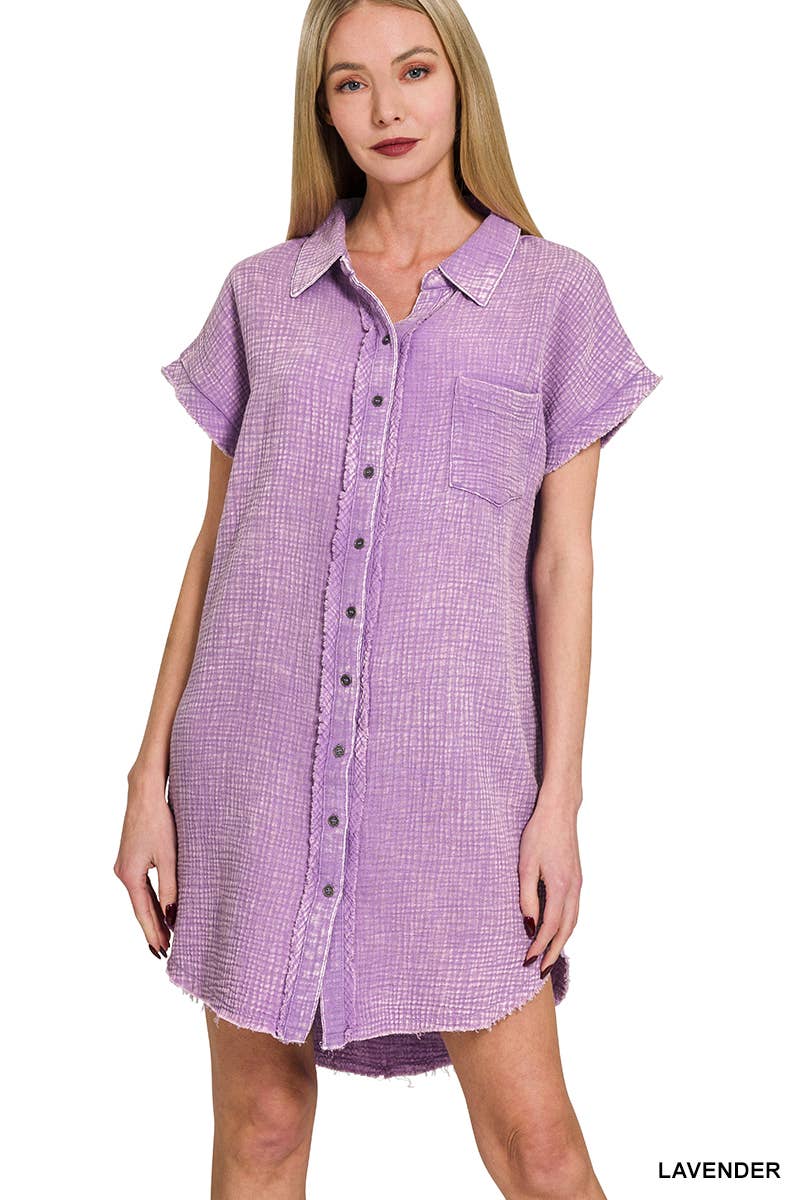 42POPS - Wholesale Dress - Women's - `.Washed Double Gauze Button Down Shirt Dress8