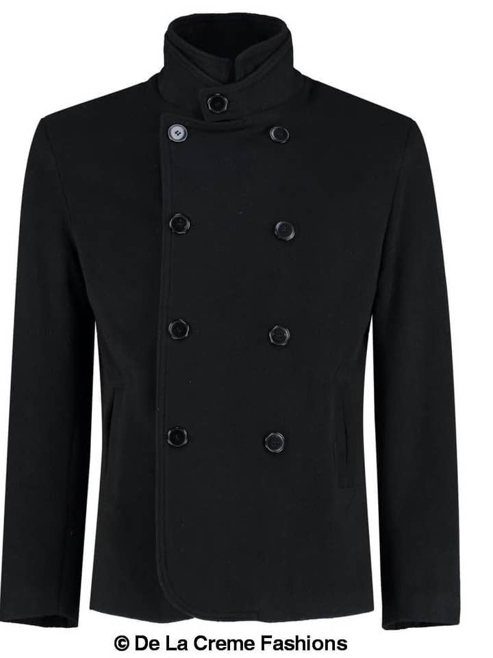 Mens ull blandning dubbel knäppt kort Reefer Coat för wholesale av De La Creme Fashions