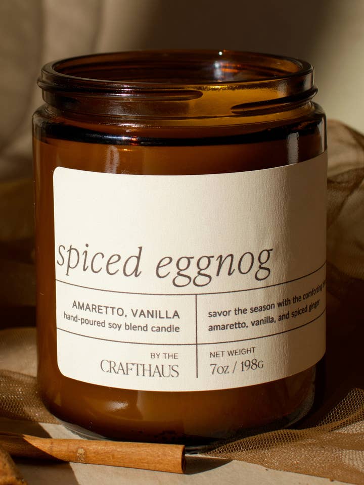 Spiced Eggnog - 7 oz. Amber Glass Soy Candle for wholesale by The Crafthaus