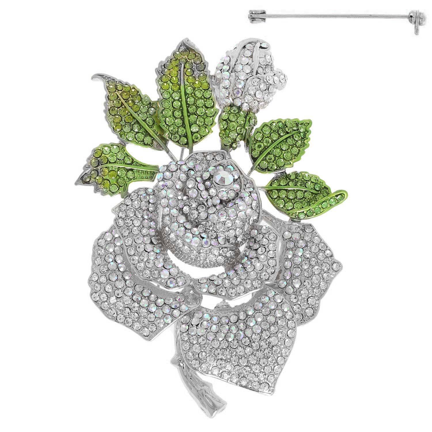 SP Sophia Collection - Wholesale Brooch - Vintage Rhinestone Pave Blooming Rose Brooch Pin2