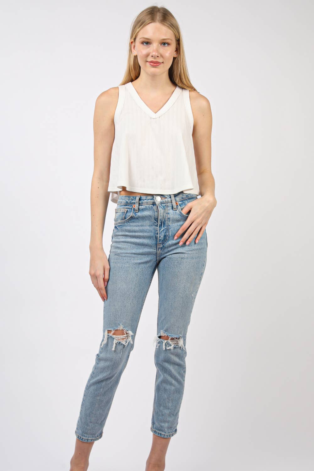 VERY J - Wholesale Knit Top - Women's - NT11632-Sleeveless Soft Knit Swing Crop Top15