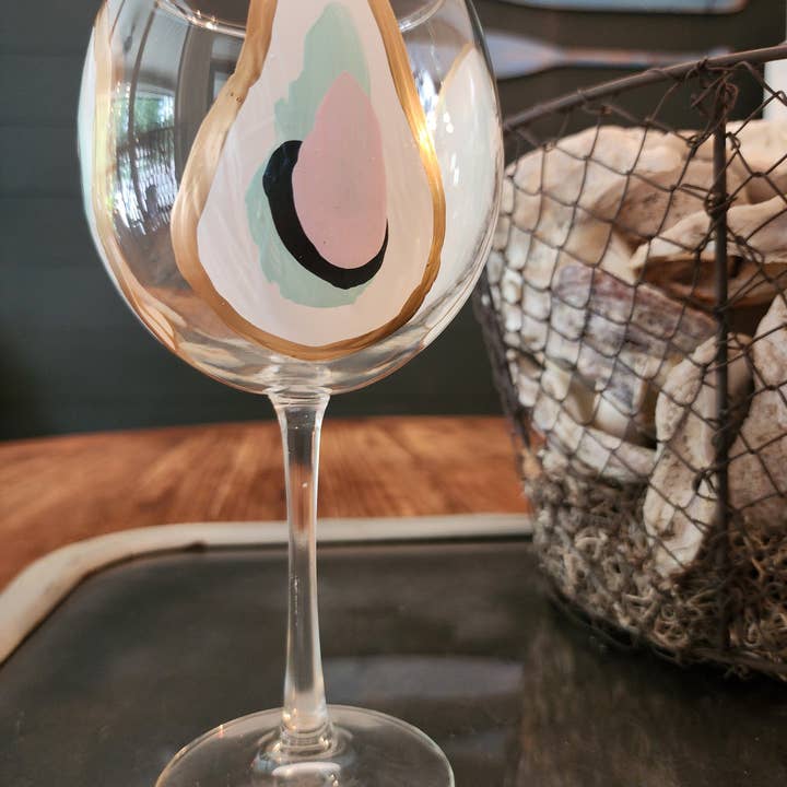 Sugarcane Home - Wholesale Wine Glass - Hand Painted Oyster Wine Glass - Stemmed - Beach Sunset