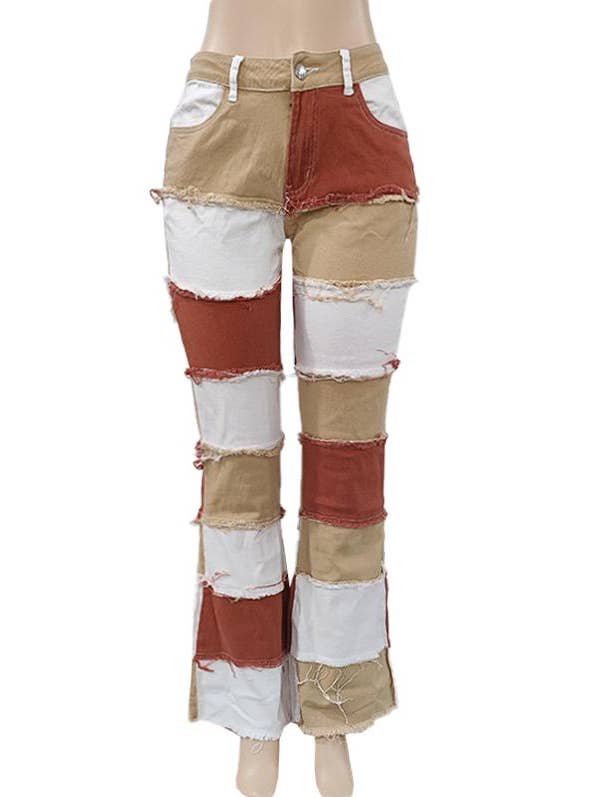 High Waisted Jeans Colorblocked Flared Pants for wholesale by Rosa Clothing