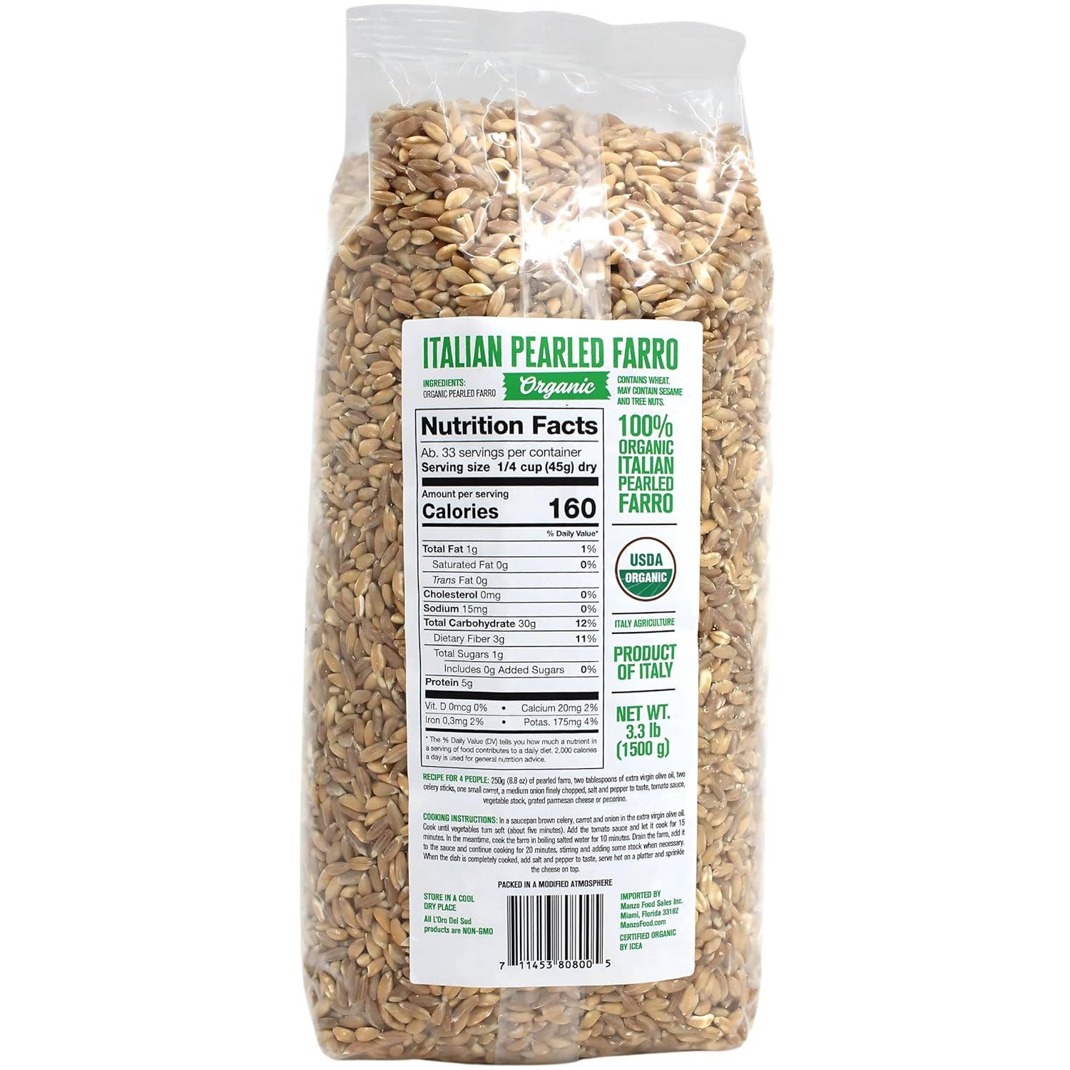 Wholesale Italian Food - Wholesale Whole Grains - L’Oro Del Sud, Organic Italian Pearled Farro, 3.2 lb (1.5 kg)1
