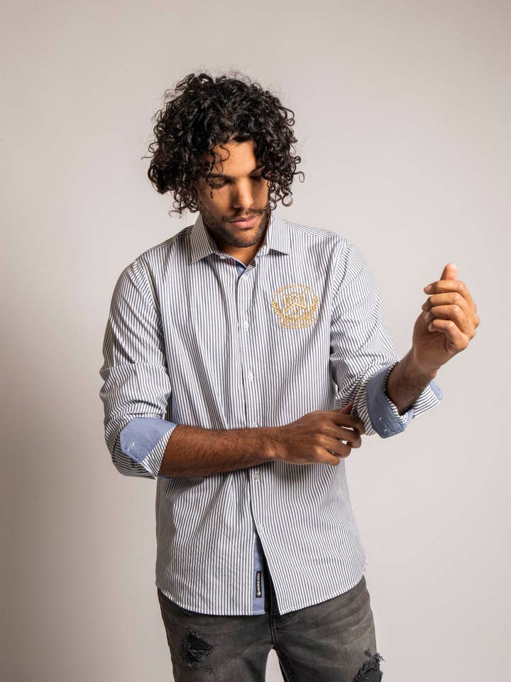 American People - Wholesale Button Down Shirt - Men's - M/L CUBO WHITEBLUE SHIRT2