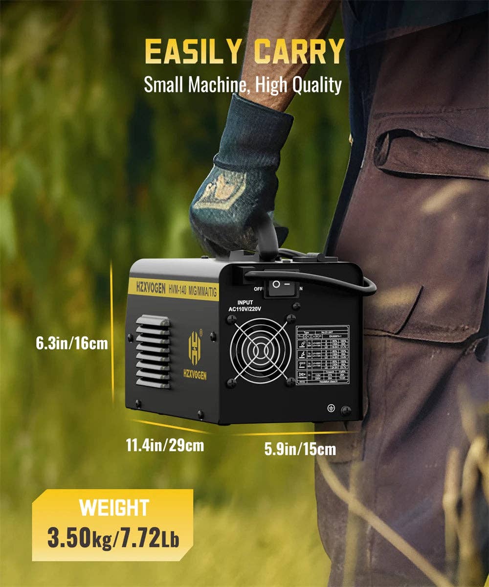 American Smart - Wholesale Kitchen Appliance - HZXVOGEN HVM140 3 in 1 Semi-Automatic Inverter Mig Welding Machine MMA/Gasless MIG/Lift TIG IGBT Non Gas Welder Synergy Tool24