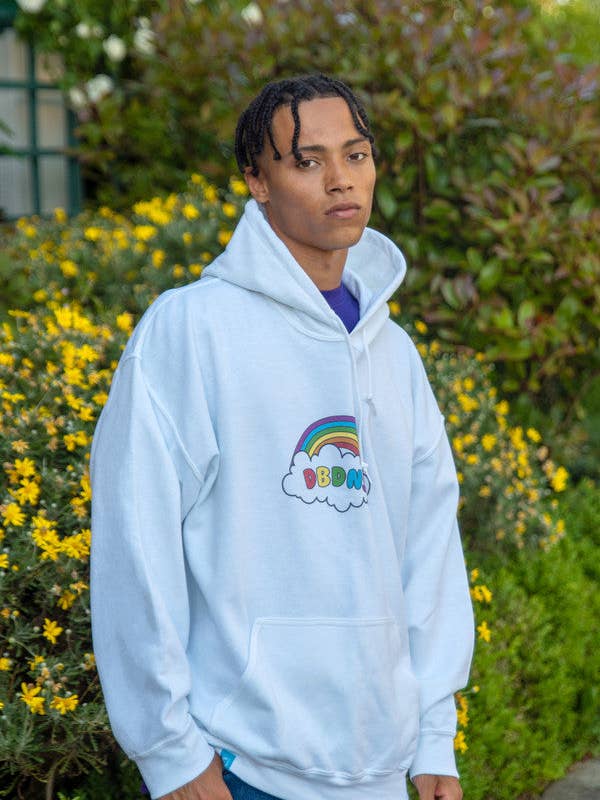 Hoodie in wit met Freedom regenboogprint voor wholesale door Dream But Do Not Sleep