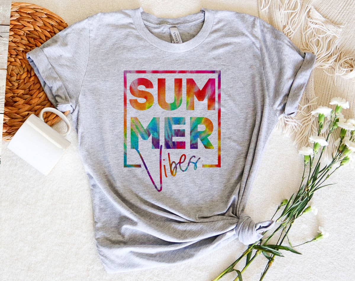 House Of Rodan - Wholesale T-Shirt (Graphic) - Women's - Summer Vibes Tie Dyed - Beach Life Vacation T-Shirt3