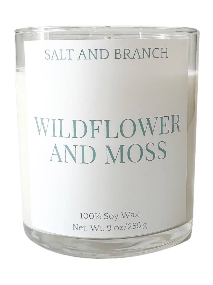 Bougie de soja aux fleurs sauvages et à la mousse pour la vente par Salt and Branch