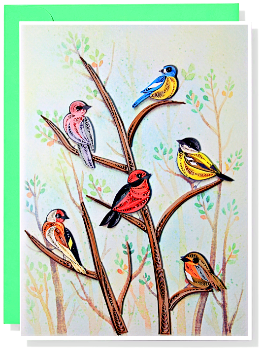 Wonder Paper Art - Venta al por mayor Tarjetas de felicitación - Compañeros Coloridos – Tarjeta de Quilling de Seis Pájaros, 5x7 pulgadas0